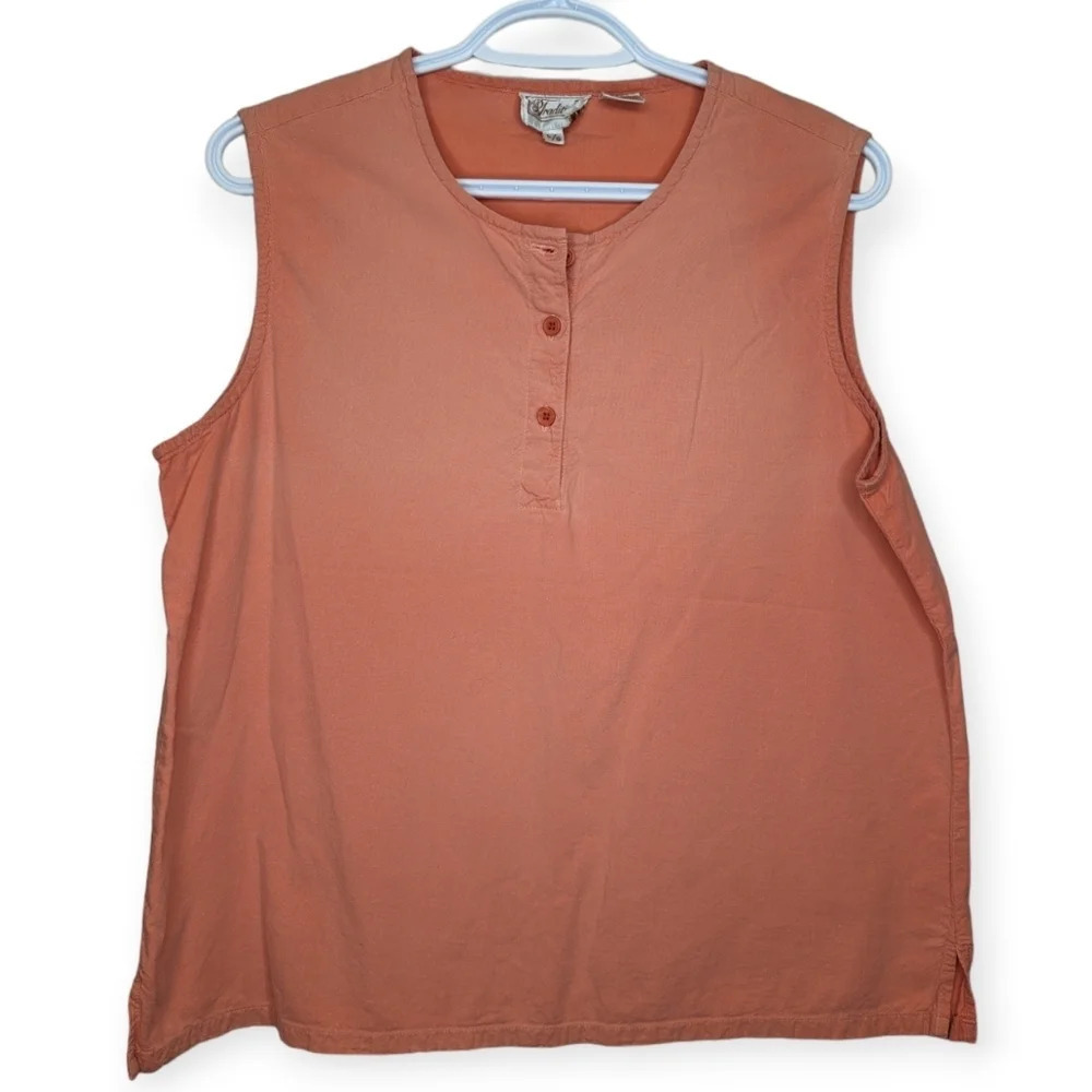 Vintage Tradition 100% Cotton Terracotta  Orange Three Button Tank Top Women L